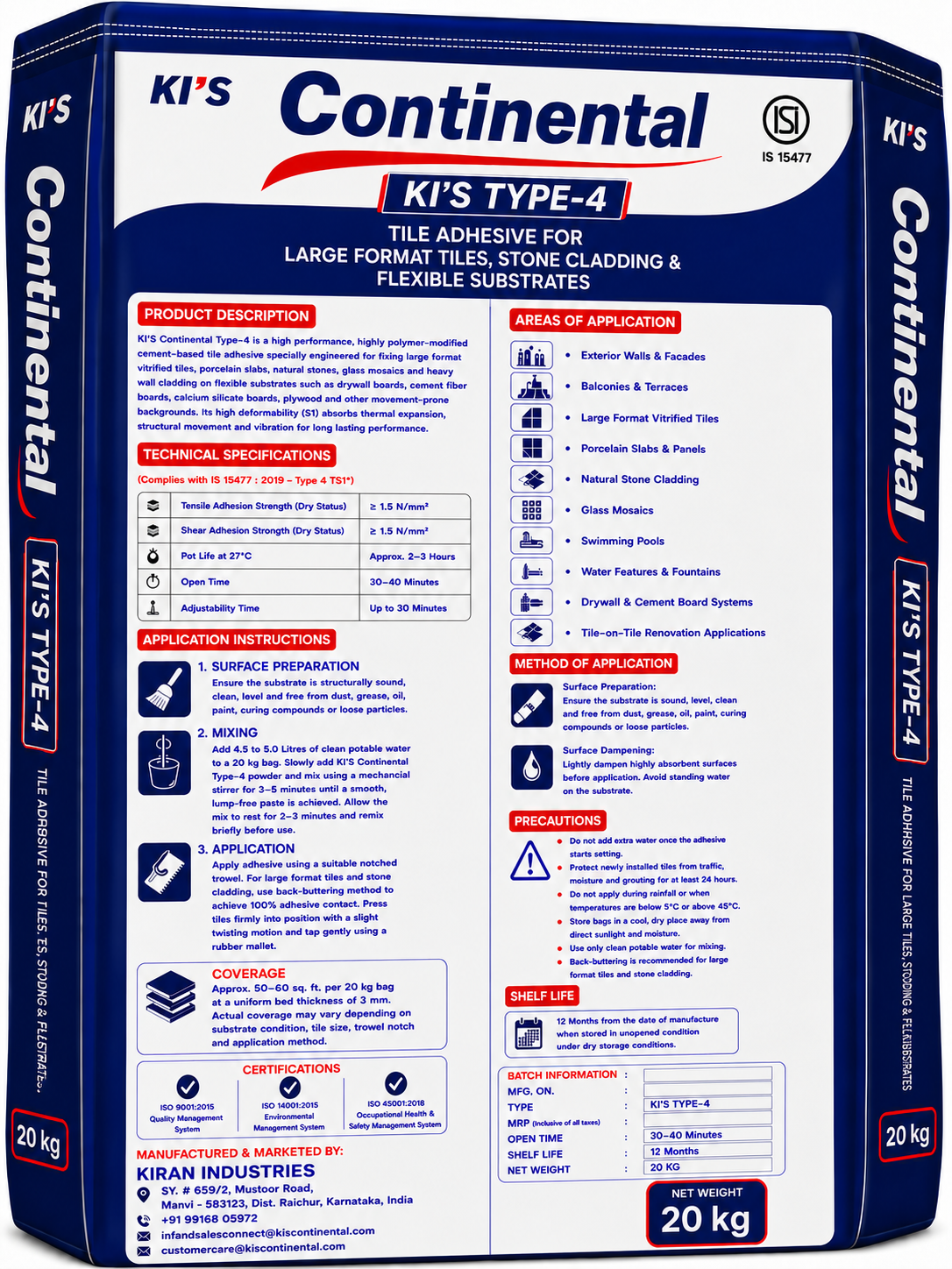 Continental Tile Adhesive Type 4 — Back